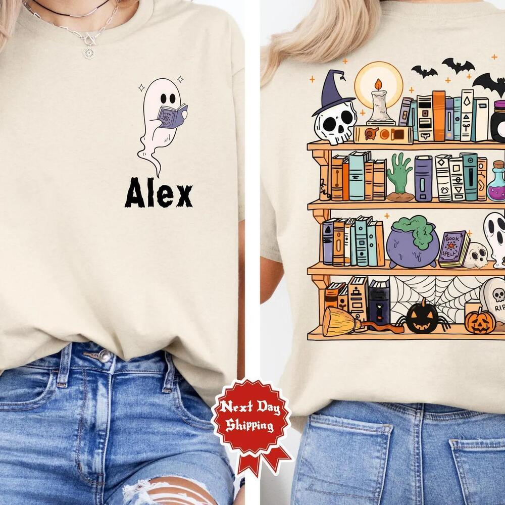 Ghost Book Reader Shirt, Halloween Library Shirt 2 Sided